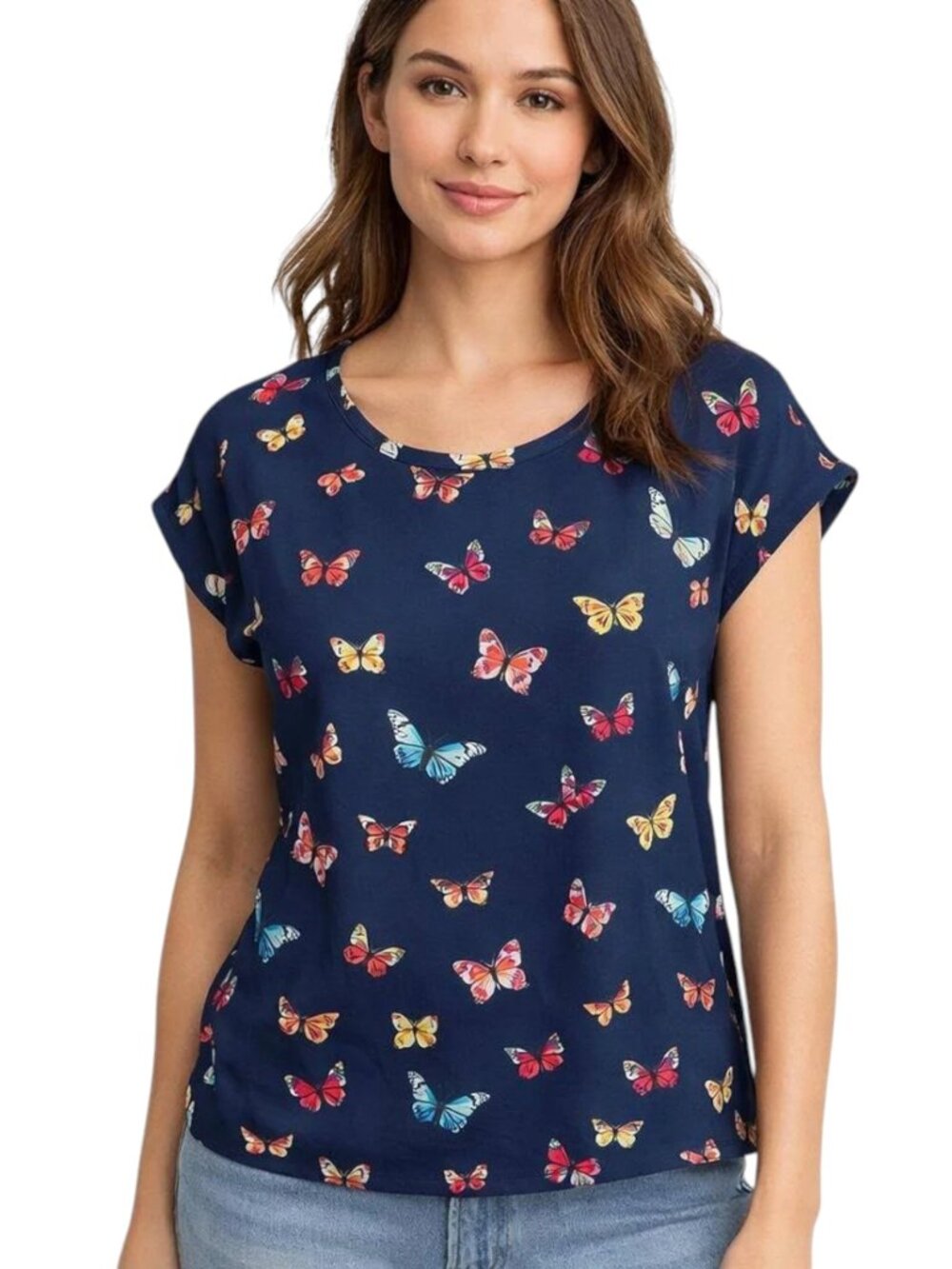 Abercrombie and Fitch Navy Butterfly Print Short Sleeve Blouse